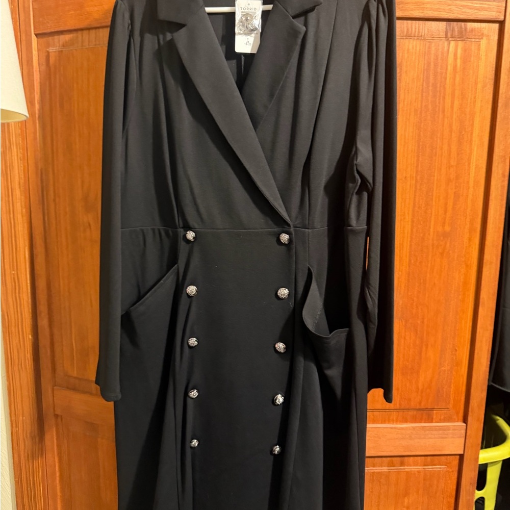 Torrid Black Long Sleeve Dress with Silver Buttons